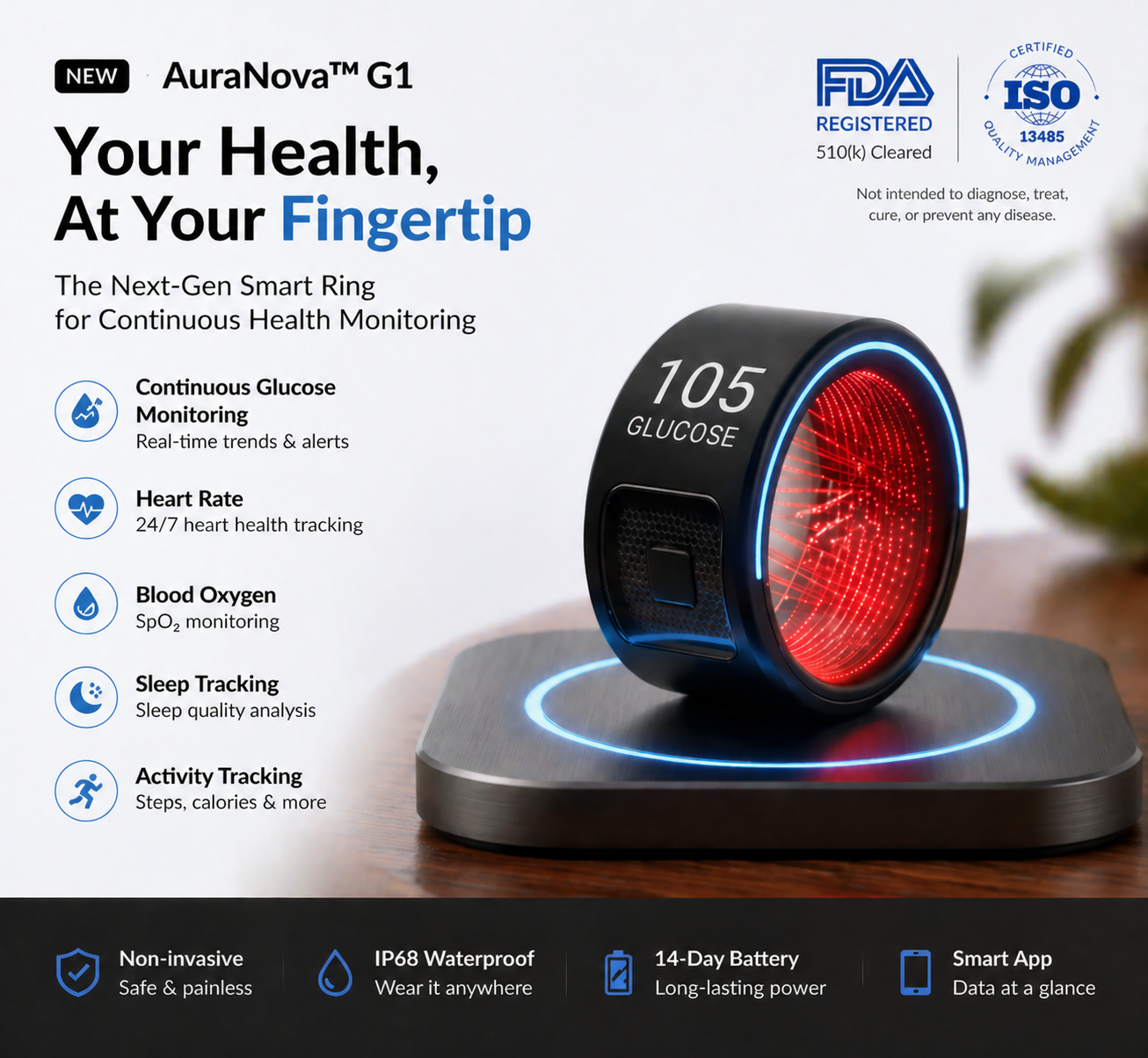 🎉 70% OFF Launch Offer🔥AuraNova™ G1 Non-Invasive Smart Ring